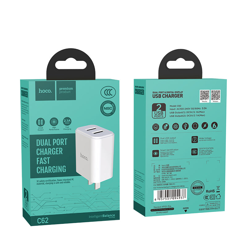 Wall charger dual USB port USB 2.1A