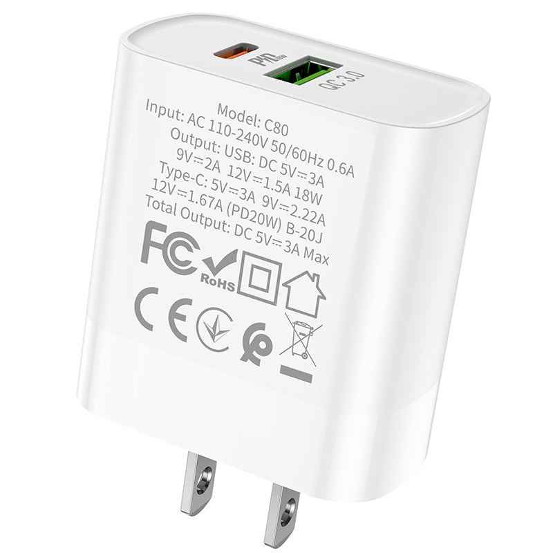 Fast Wall charger 20W Type-C + USB