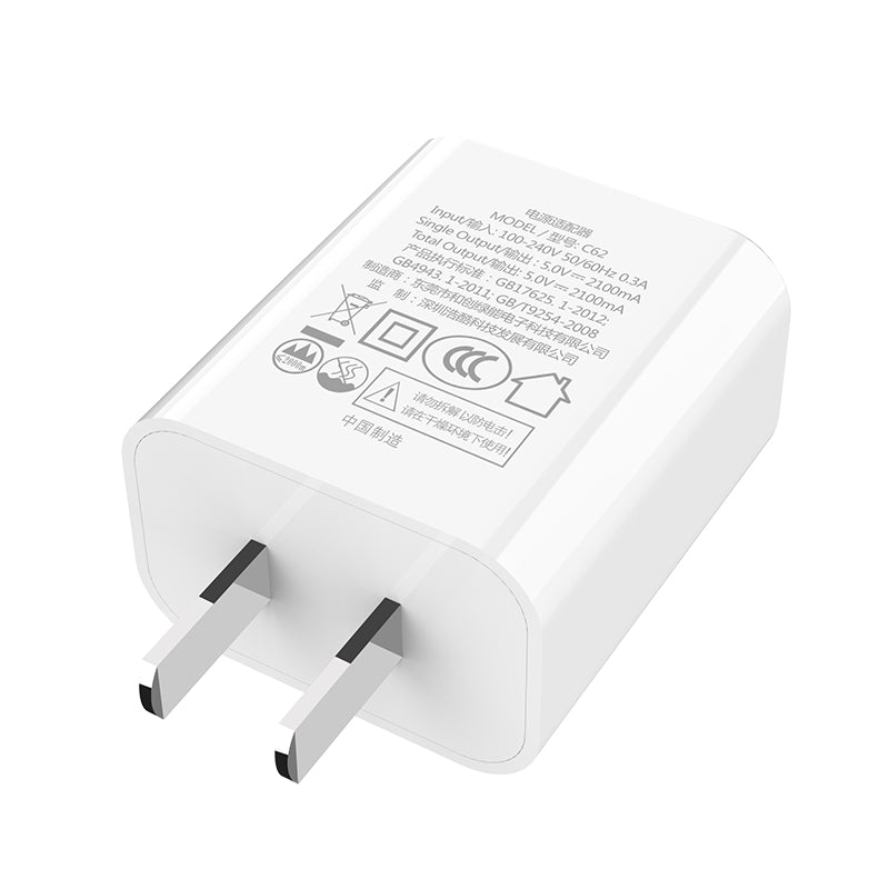 Wall charger dual USB port USB 2.1A