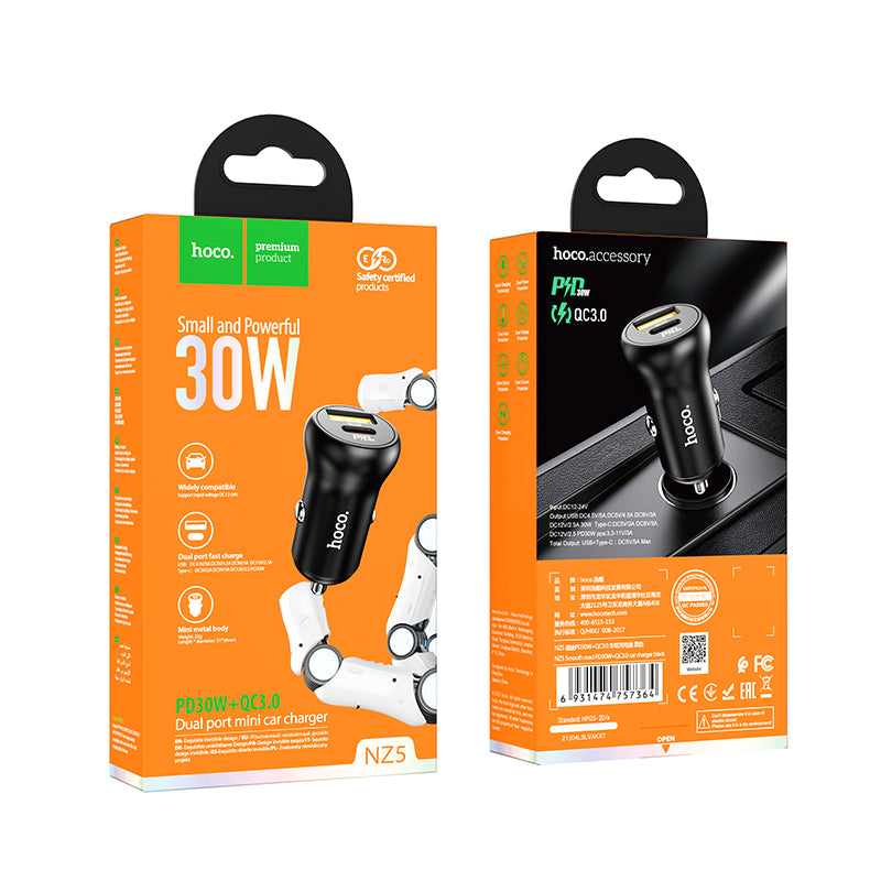 12V Car charger Type-C 30W and USB 30W