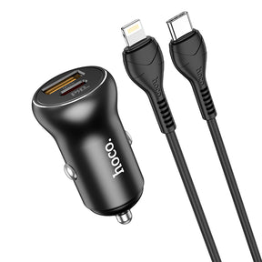12V Car Charger 30W Combo 1m cable for Type-C to Lightning